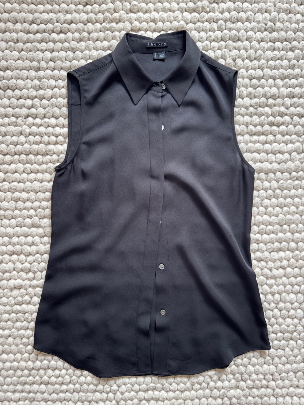 Theory Sleeveless Black Button-Front Collared Blouse